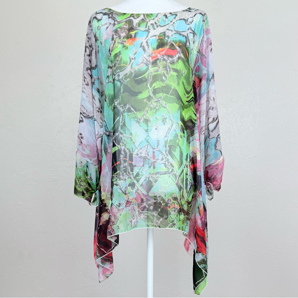 Vintage Abstract Watercolor Style Sheer Chiffon Top - Dilemma New York S M L